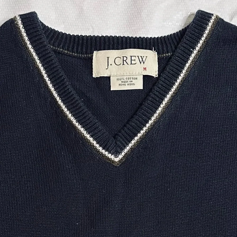 Vintage J.Crew Navy Blue Classic V-Neck Cotton Sweater Size Medium